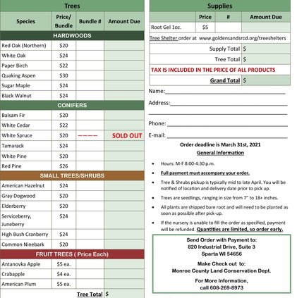 Monroe County Tree Order Form