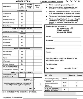 Vernon Tree Order Form