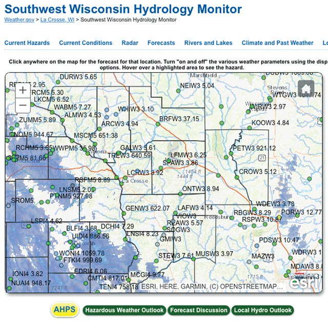 LaCrosse Weather Service launching Southwest Wisconsin hydrology page