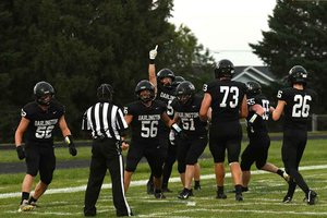 Darlington players celebrate a first half touchdown