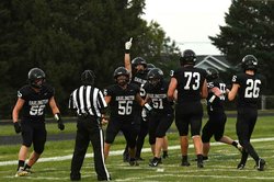 Darlington players celebrate a first half touchdown